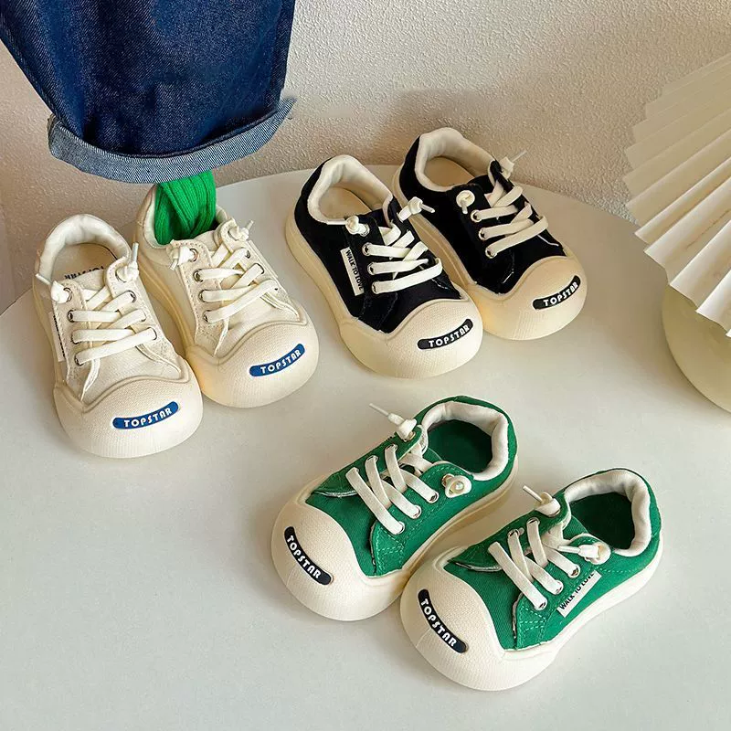 Children's cloth white shoes for men and women with velcro, Korean style