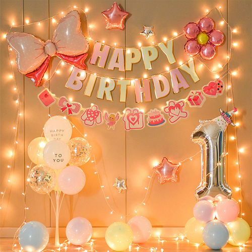 Children's birthday arrangement background wall decoration male and female baby one-year-old scene party aluminum film digital balloon set