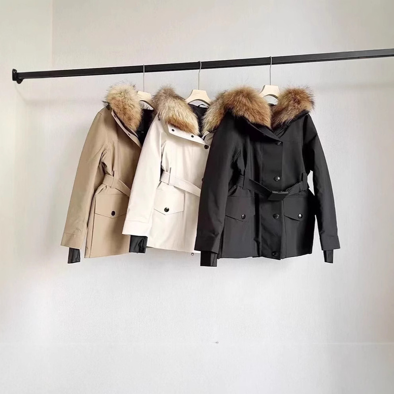 Goose down Fur Collar Workwear down Jacket for Women, Mid-Length, Slim Fit, Waist-Cinching, 2025 New Style Parka, Thickened Winter Hooded Coat