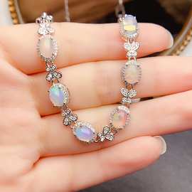 跨境专供天然欧泊手链轻奢高级感手链珠串5*7mm新款手饰