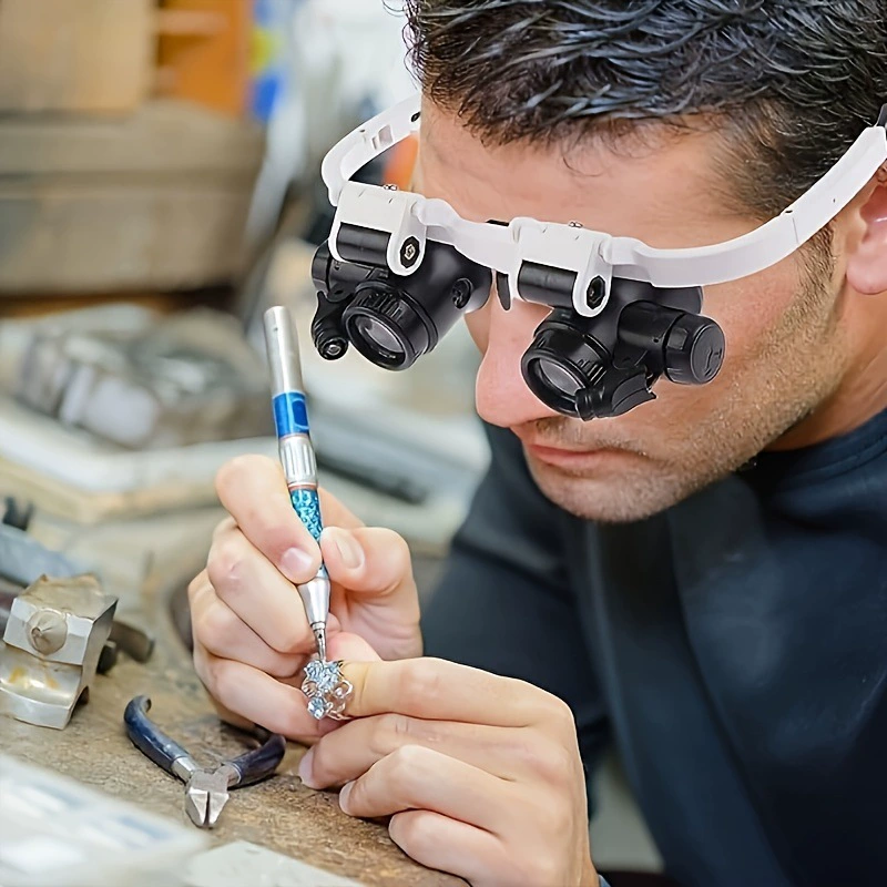 2025 новых кросс-граничных дропшиппинг-увеличительных очков с 2 светодиодами и 3 сменными линзами