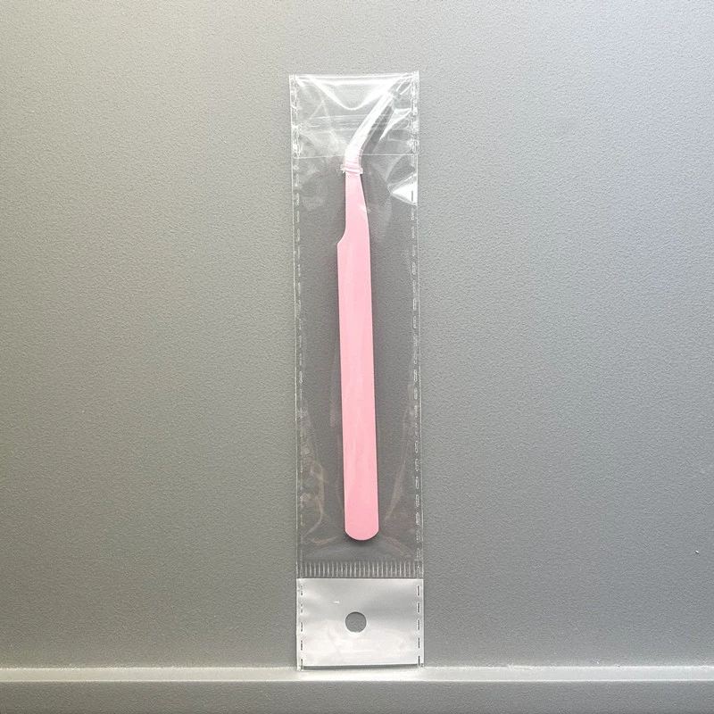 Elbow Eyelash Tweezers, stainless steel angled tip, precision for extensions, pink or black