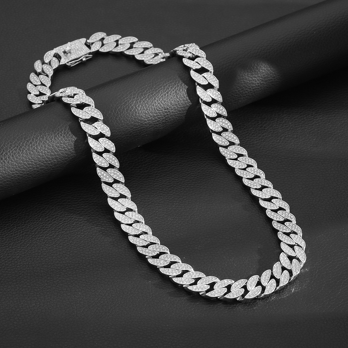 Collier cubain pour homme Source Factory Cross-Border, plaqué or, orné de diamants, 16 mm, style hip-hop et streetwear._voghion.com