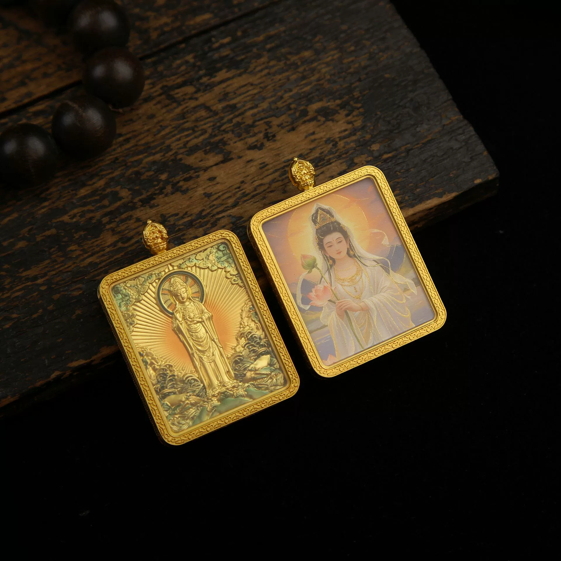 Ручная роспись золотого буддийского дома двухстороннего тханка золотой гау коробка Путуошань Южно-Китайское море Гуаньинь кулон декоративное ожерелье