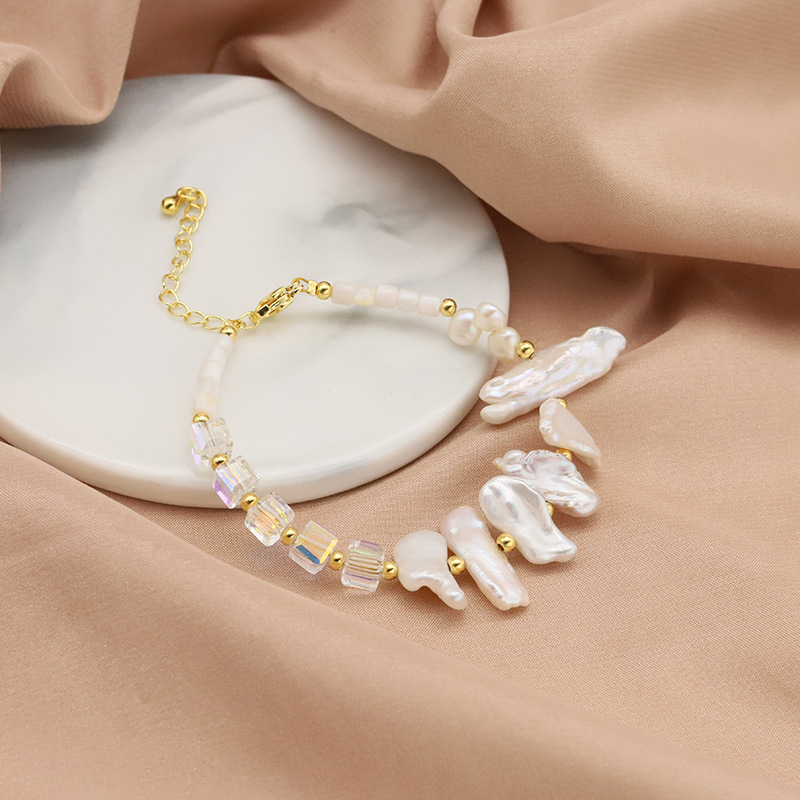 Perlas naturales de agua dulce barroco pulsera nicho perlas de pipa trenzada temperamento de alta sensación pulsera mayorista transfronteriza mujer