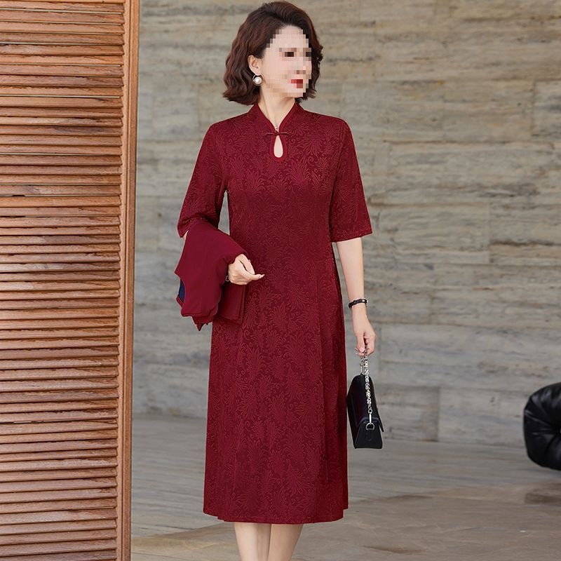 中年女装春秋款新款妈妈婆婆婚宴洋气礼服两件套外披加连衣裙