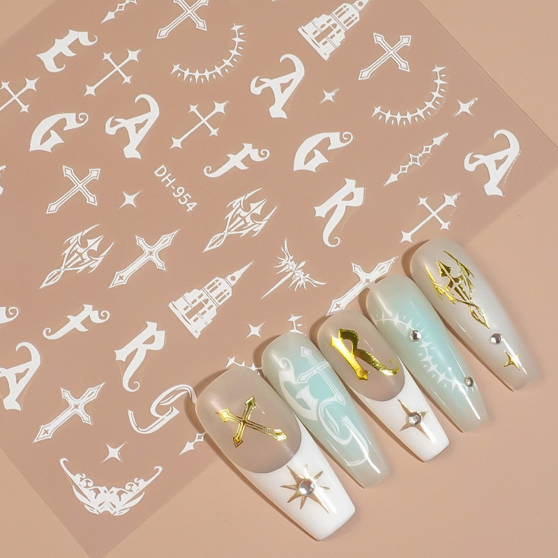 Redanco New 3D Plane Ins Internet Celebrity Nail Art Stickers Hot Stamping Silver Gothic Impression Nail Stickers Dh-954