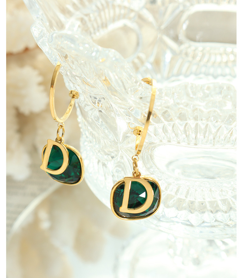 Fashion Letter Titanium Steel Drop Earrings Inlay Crystal Stainless Steel Earrings