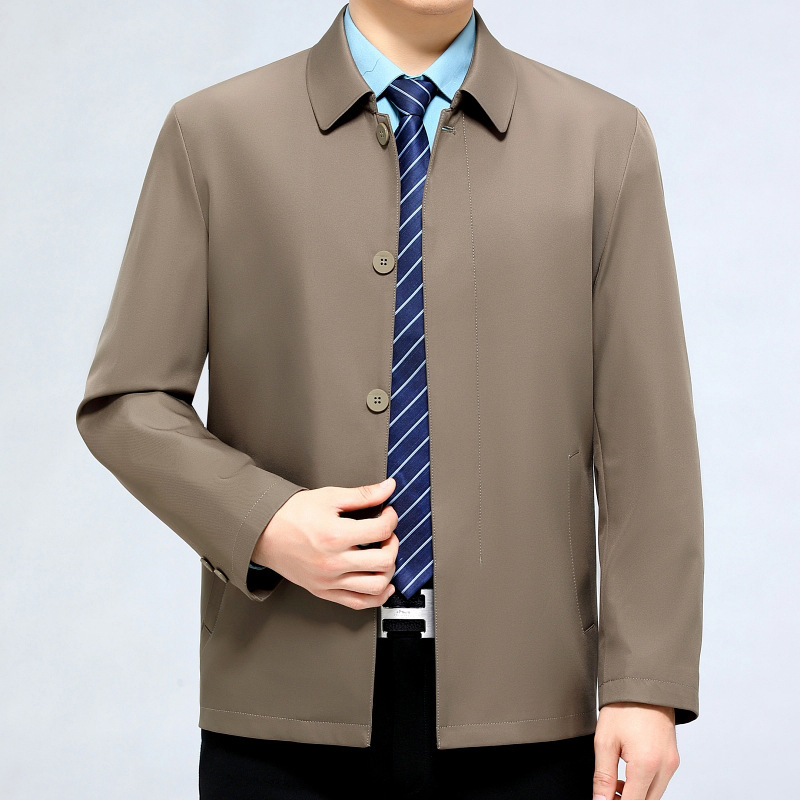 High-end Sense Big Brand Men's Coat Light Fashion Lapel Jacket Middle-aged and Old Dad Casual Solid Color Simple Windbreaker for Men