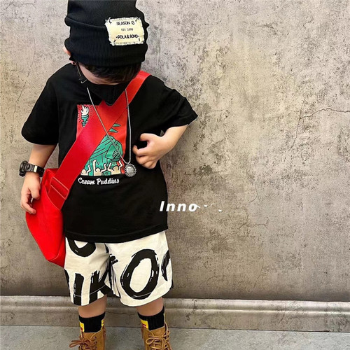 Boys' short-sleeved T-shirt 2024 summer new style homemade baby style half-sleeved small and medium-sized children's trendy brand children's top thin
