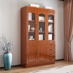 Solid wood bookcase with glass door, simple Chinese bookshelf storage, modern storage rack, office file cabinet, storage cabinet