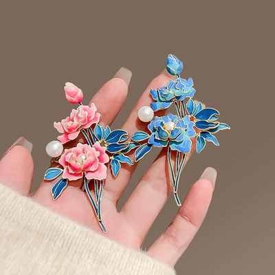 New Chinese Style Elegant Peony Flower Brooch Women's High-end Elegant Enamel Corsage Coat Cheongsam Hanfu Accessories Pin