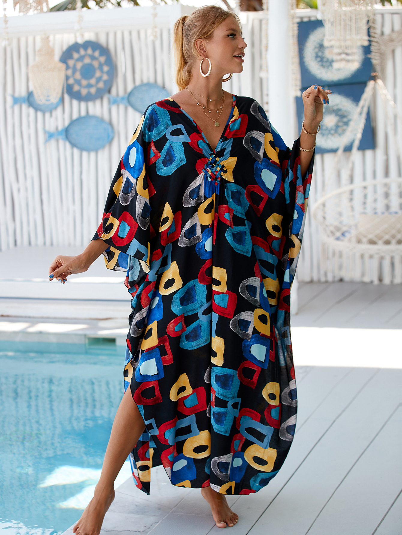 224g Weight Sunscreen Shirt Outerwear Type 3/4 Length Sleeve Sleeve Length Polyester Fabric Type Long Top Length V Neck Neckline Printing, Leopard Pattern Spring&Summer Season Women's Gender Vacation, Beach Style Women's Printing Leopard Vacation Beach Cover Ups 20