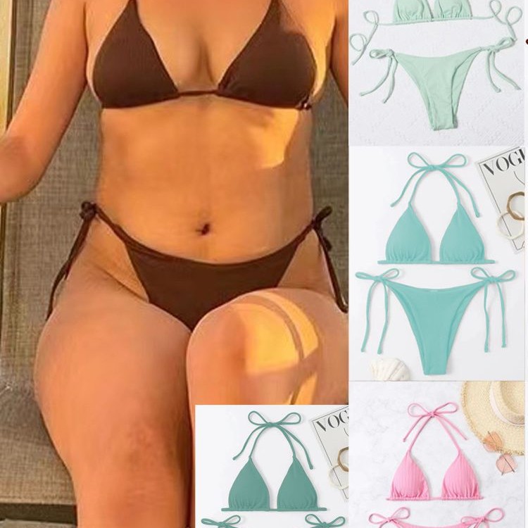 New bikini cross-border explosions Europe and the United States sexy three-point strap pit Amazon wholesale solid color bikini