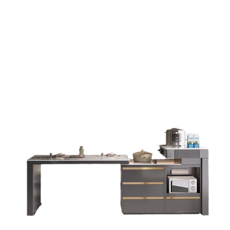 Isla inteligente contra la pared mesa mesa de comedor hogar integrado retráctil pequeño apartamento italiano minimalista con cocina de inducción mesa y silla de roca