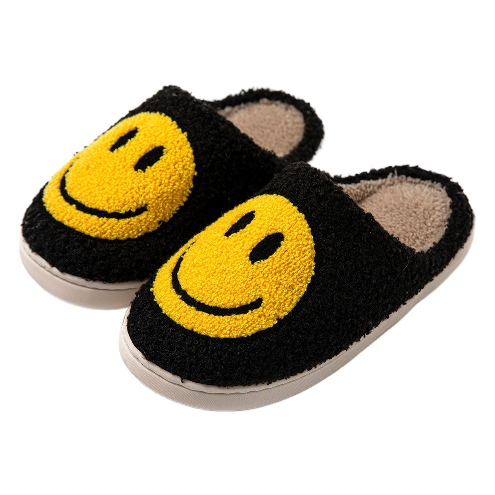 Invierno lindo dibujos animados cara sonriente casa Zapatillas de algodón al por mayor zapatillas de felpa del hogar pareja femenina zapatillas calientes interior