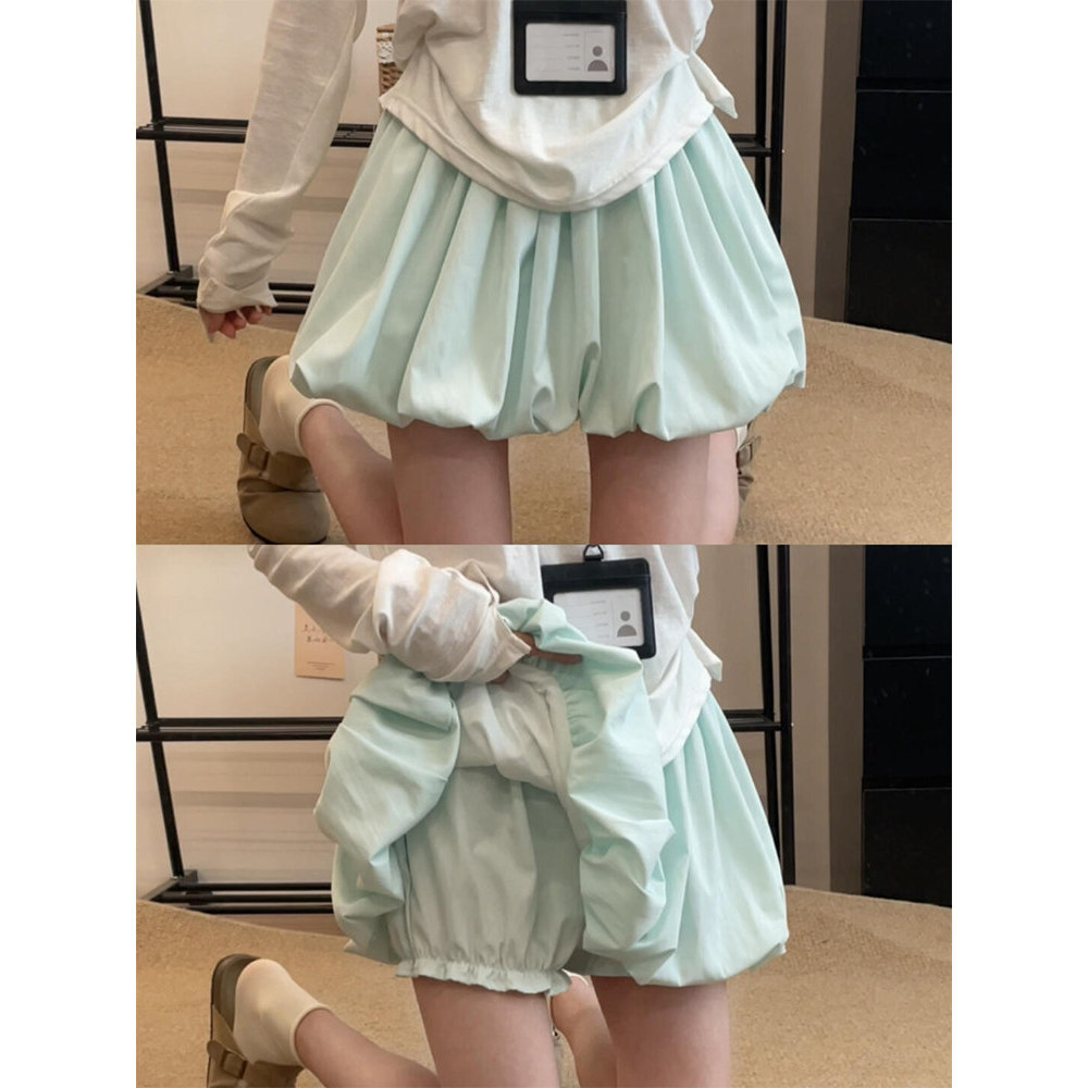 Ice-Feel Thin Cloud-Shaped Floral Skirt Pants for Women, Summer Casual High-Waisted Slimming A-Line Shorts, Versatile Puffy Half Skirt