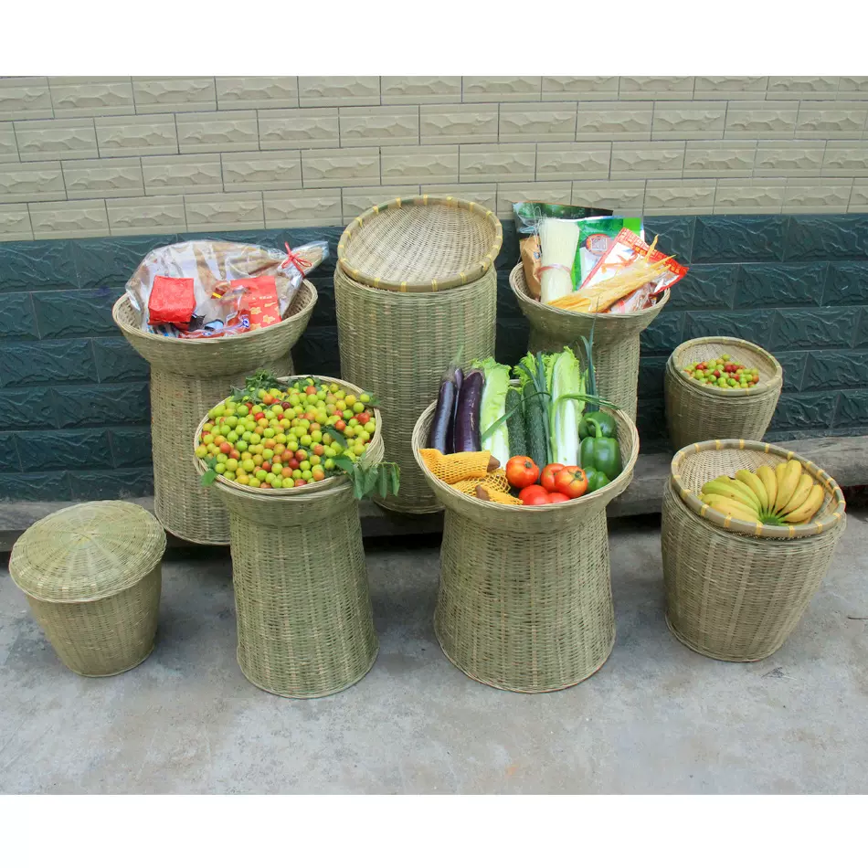 广西竹编 大号收纳筐超市蔬果陈列展示竹筐 干货店收纳竹篮批发