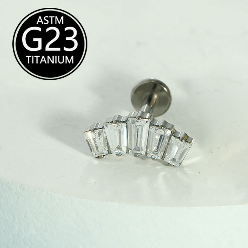 G23 Titanium Lip Piercing Jewelry Internally Threaded Labret Stud with Zircon Crown - 1.2mm x 10mm detail image 9