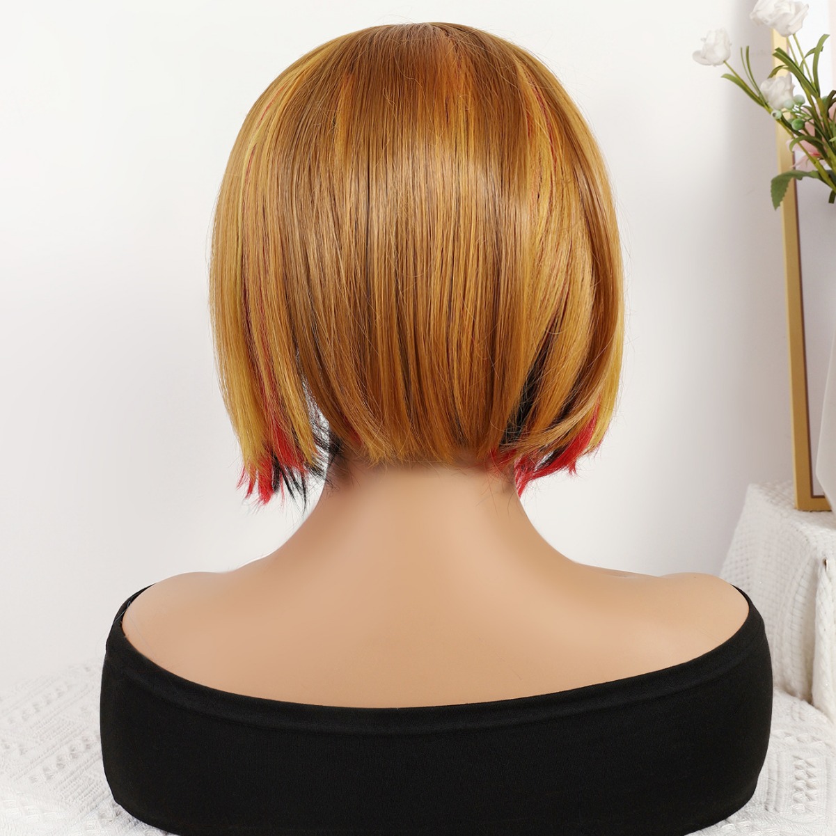 Transfronterizo nuevo marrón gradiente largo recto 12 pulgadas sin encaje pelo recto europeo y brasileño peluca