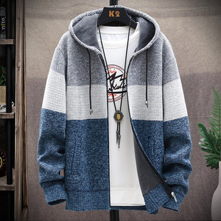 2023 Autumn and Winter Sweater Men's Thick Knitted Jacket with Vertical Collar Fashionable Handsome Zipper Cardigan Sweater for Men