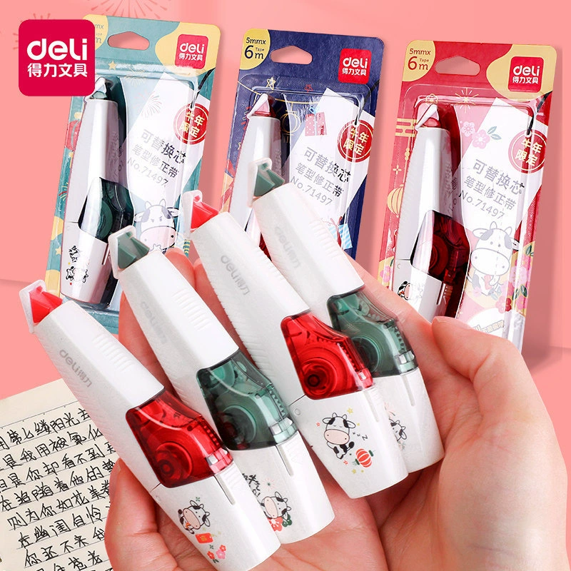 Корректирующая лента в форме ручки для студентов Deli с высоким внешним видом и сменной лентой для коррекции ядра с коррекционной лентой большой емкости в форме ручки.