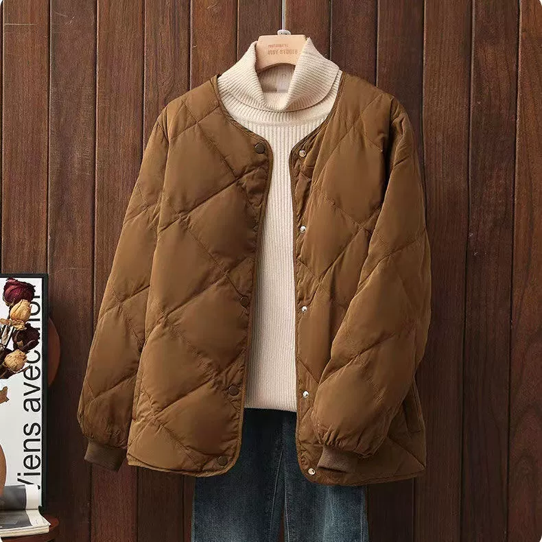 Легкая и тонкая короткая демисезонная куртка-бомбер с пухом, oversize, для подростков, круглого воротника
