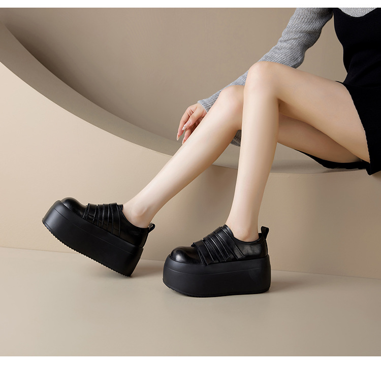 Giày loafer da thật đế xuồng cao 8cm, cổ miệng sâu, khóa Velcro tiện lợi — Màu đen, Màu đỏ chi tiết 7