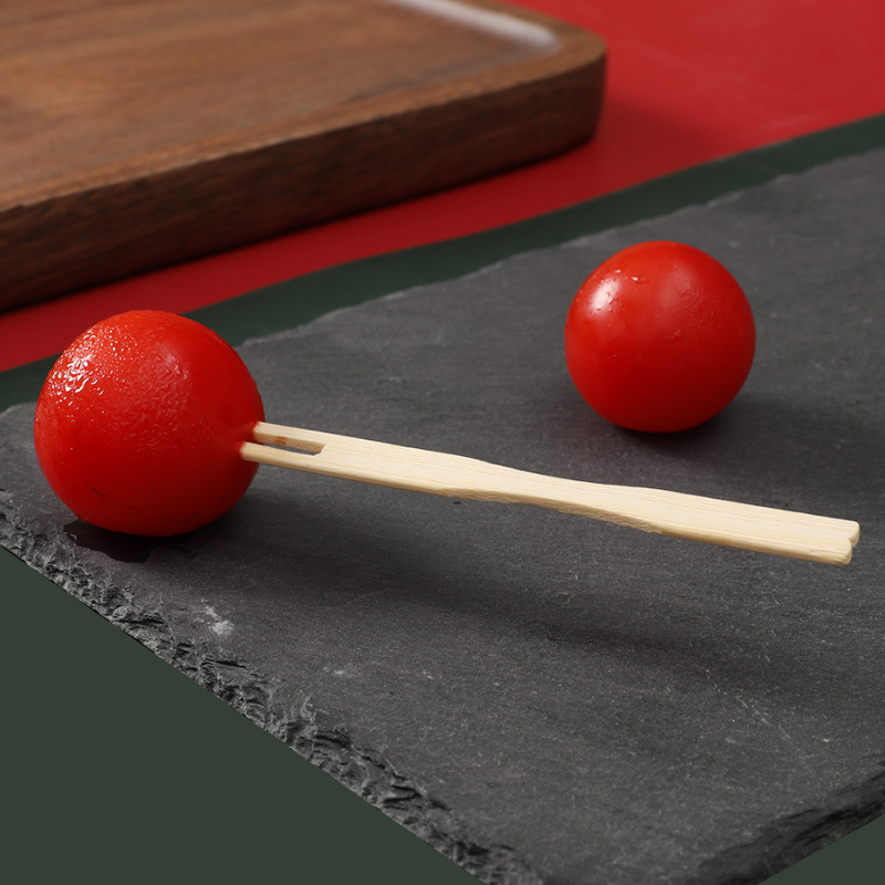 Cake snack fork, dessert two-pronged fork, hotel restaurant fruit pick 100 pieces, bamboo disposable fruit fork