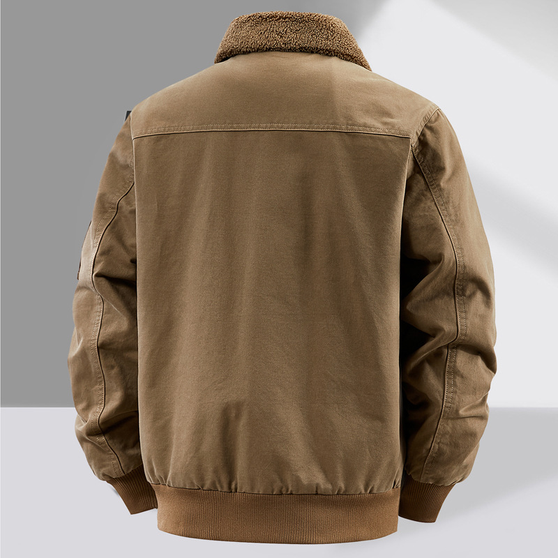 Chaqueta de piloto de la Fuerza Aérea de alta gama para hombres con terciopelo engrosado en invierno y algodón suelto para hombres con solapa de algodón de mediana edad