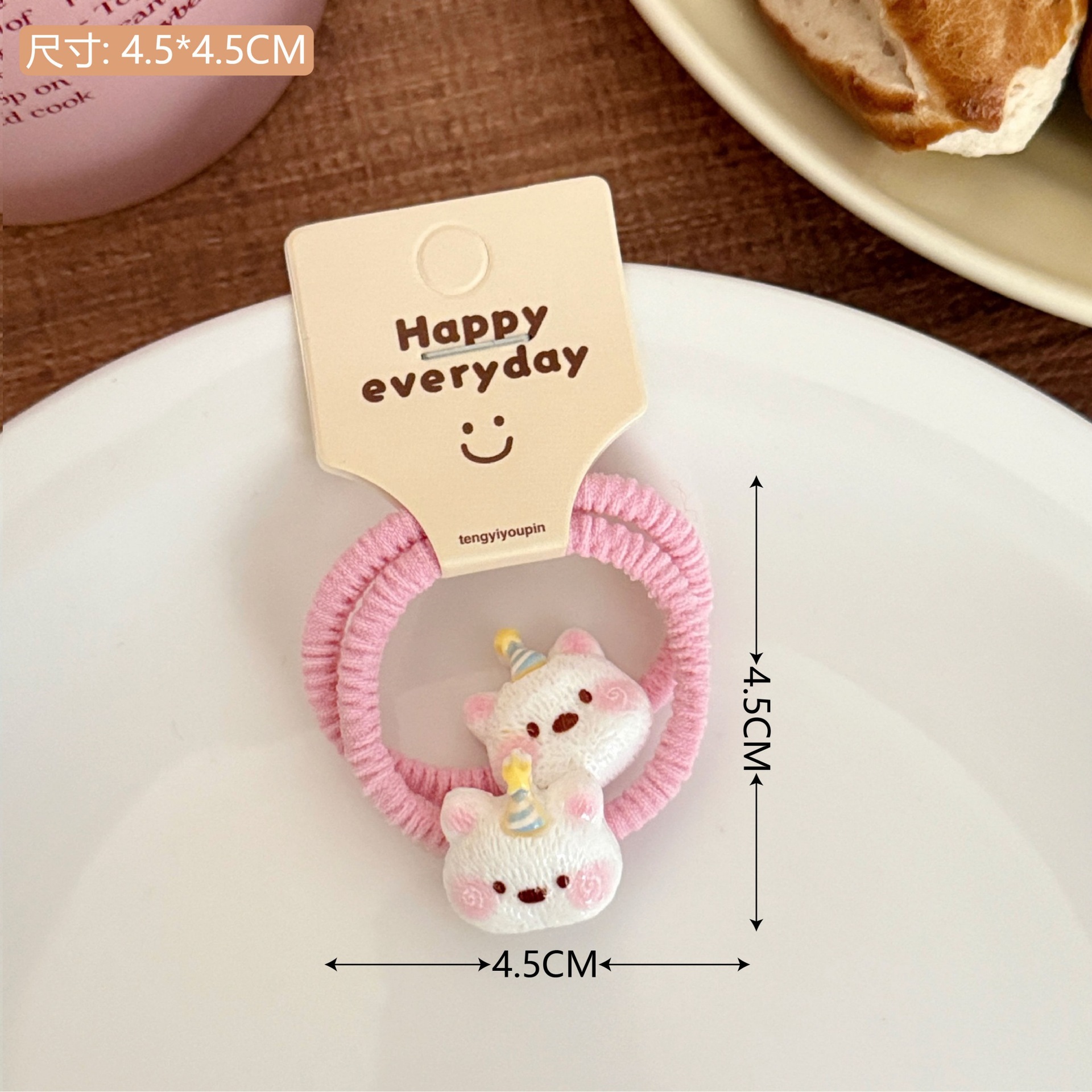 Caricatura lindo cerdo comer jugar pan divertido niño cabello cuerdas de pelo beige intestino pequeño círculo de alta elasticidad estudiante cabello adornamiento para mujeres