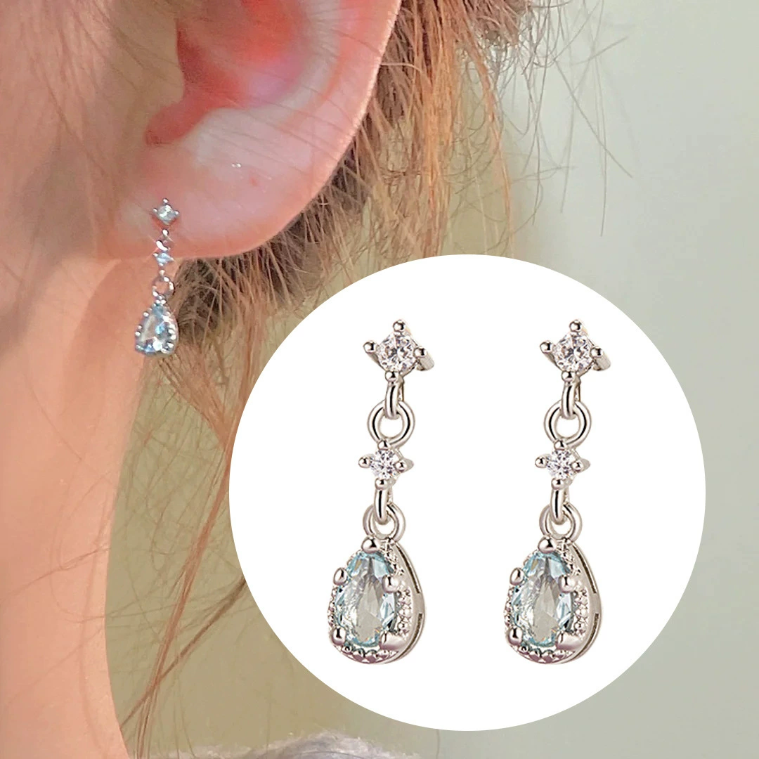 Серьги Walden оптом из стерлингового серебра 925 пробы синие серьги-капли воды серьги темперамента женские новый светло-голубой циркон
