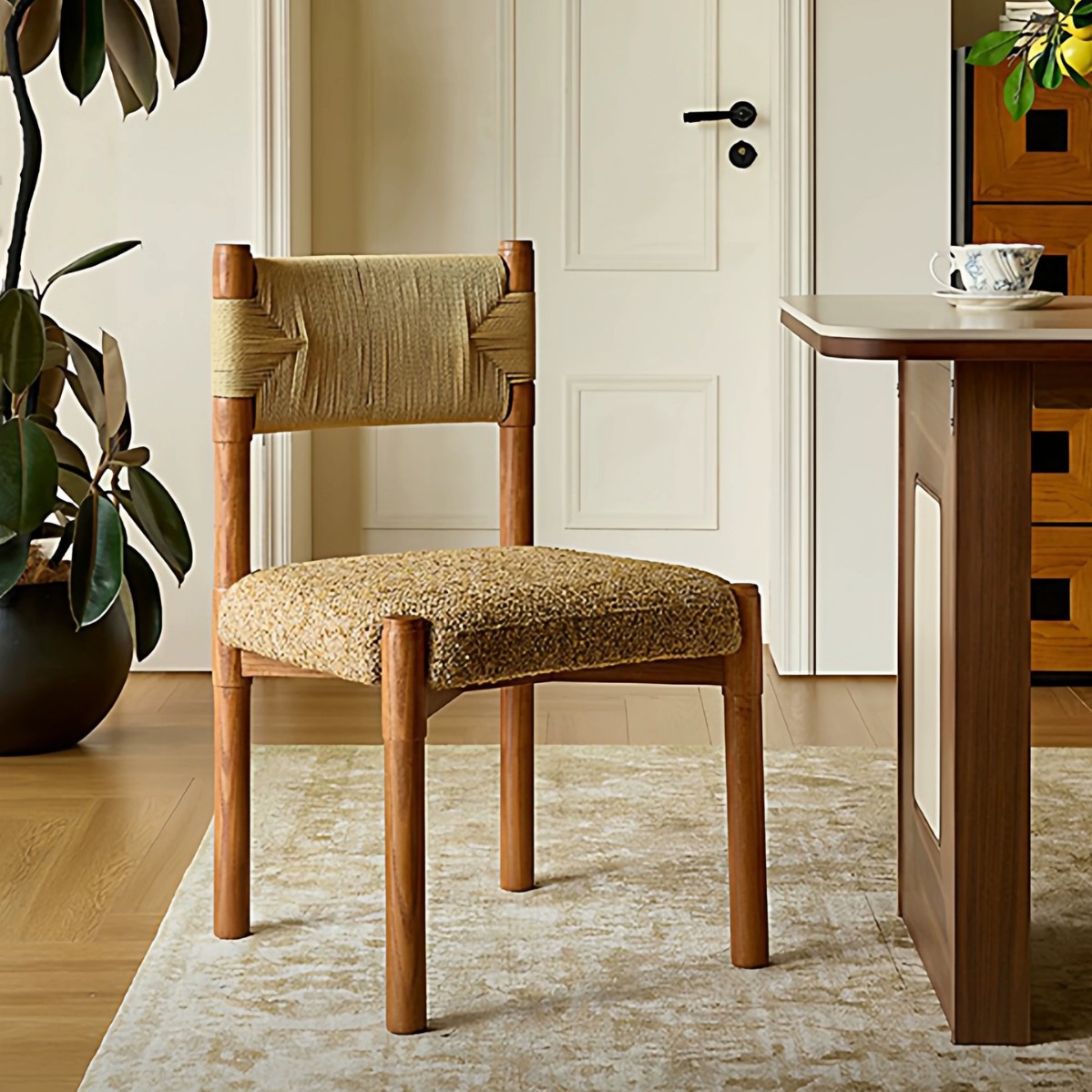 Rope Chair French Retro Style Solid Wood Dining Chair Designer Backrest Chair Home Soft Cushion Cushion Internet Celebrity Stool