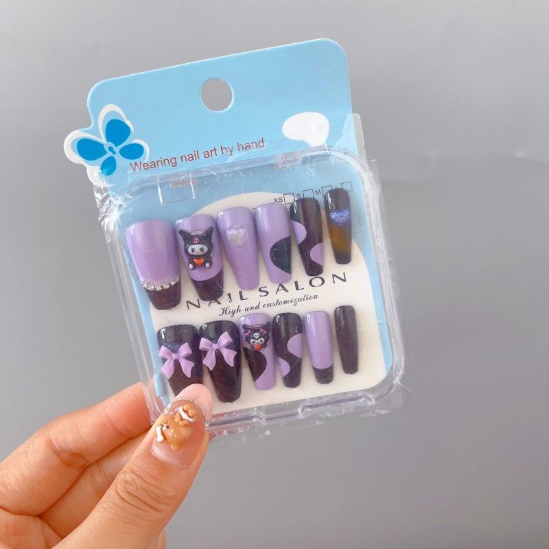 Niños que usan dibujos animados lindos 2025 nuevas niñas largas pegatinas de uñas blanquear niñas pegatinas de uñas para estudiantes de primaria