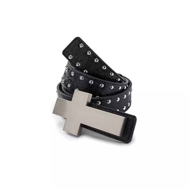 Explosive Pattern Studded Cross Belt Unisex Punk Style Personality Belt Subculture Y2K Style Trendy Belt