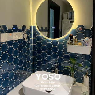 Nordic Blue Large Hexagon Mosaic Tile Kitchen Bathroom Bathroom Non-slip Floor Tile All-ceramic Wall Tile Background Wall
