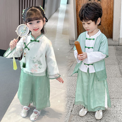 Little Girl's Hanfu Spring Outfit 2024 New Baby Tang Suit Chinese Style Performance Dress Children's Cheongsam Spring and Autumn Ancient Costume Set