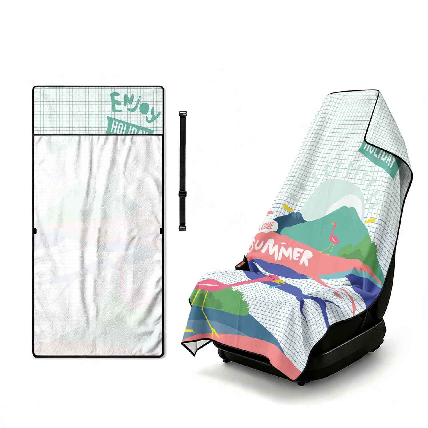 Summer bath towel and car seat cover 2-in-1, ultra-fine fiber outdoor beach and car dual-use universal seat cushion