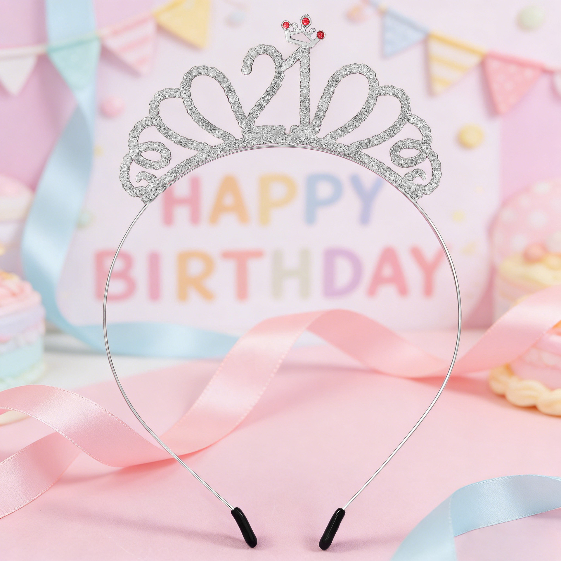 2026跨境热销生日皇冠水钻21数字公主王冠拍照派对生日礼女孩头箍