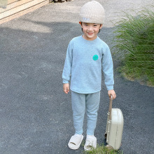 冬季加绒保暖衣加厚儿童套装男女童圆领打底衫宝宝摇粒绒家居服