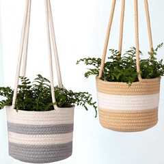 Garden planter, flower garden decoration, cotton rope woven long hanging basket, hanging plant basket, plant basket with hanging rope