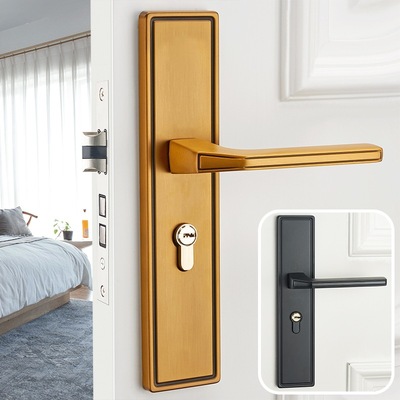 门锁家用室内卧室静音房门锁黑色卫生间实木门把手通用型锁具黄古|ms