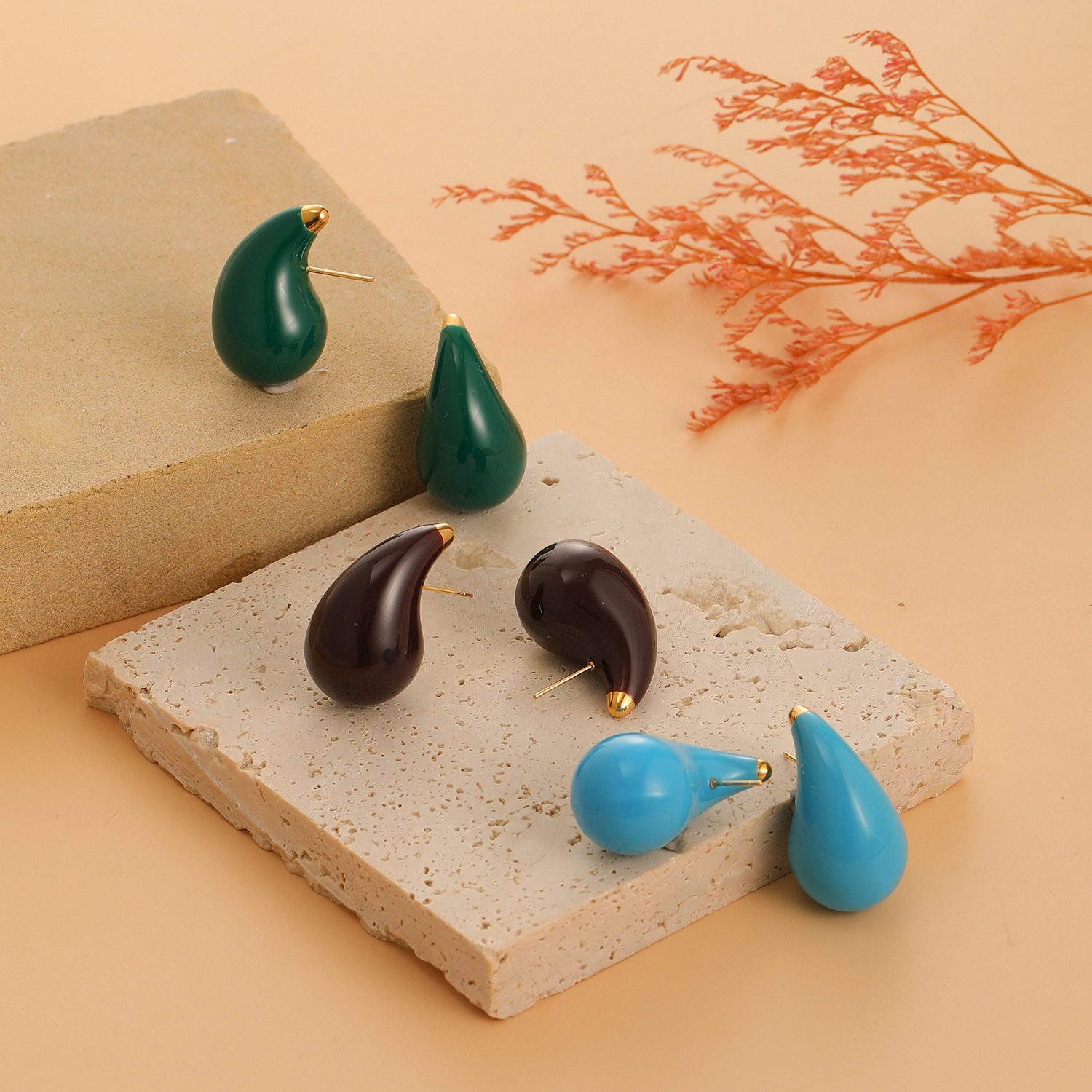 15g Weight Ear Studs Classification 1 Pair Elegant Vintage Style Geometric Water Droplets Solid Color Epoxy Stainless Steel Ear Studs