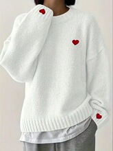 X 36219 Heart Embroidery Loose Knit Sweater ���Ĵ���ë��