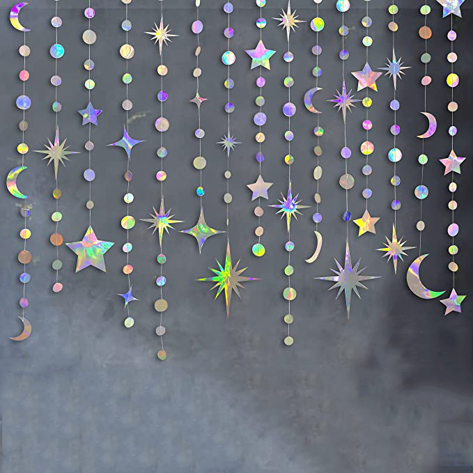 Transfronterizo NUEVO LÁSER estrella Luna colgante Día de San Valentín accesorios de decoración de fiesta de cumpleaños