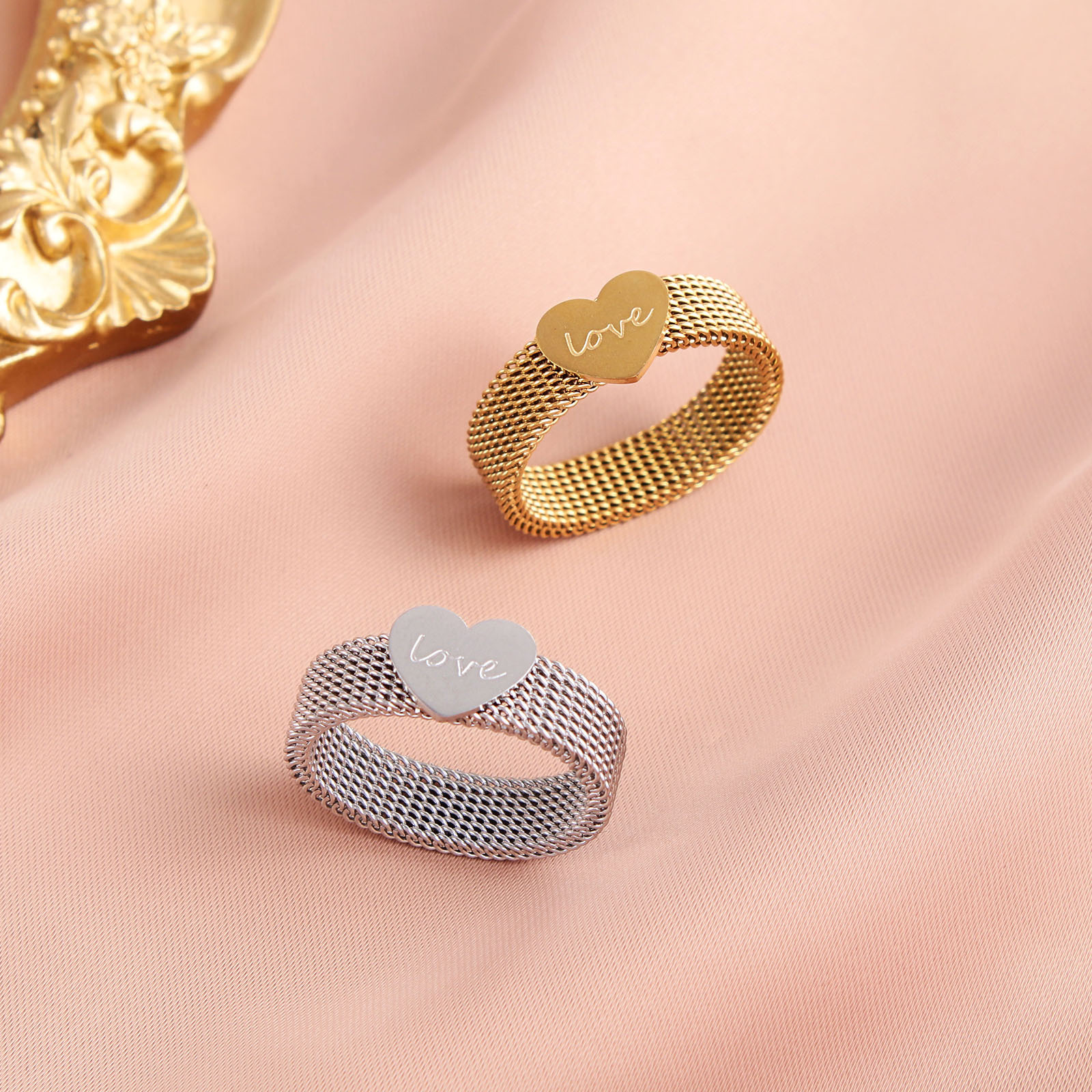 Hip-Hop Heart Shape Smiley Face Stainless Steel Plating Rings 1 Piece