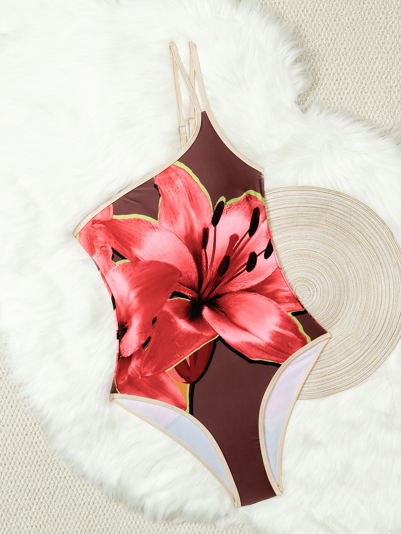 Dam baddräkt one-piece med blommigt tryck rygglös elegant_voghion.com