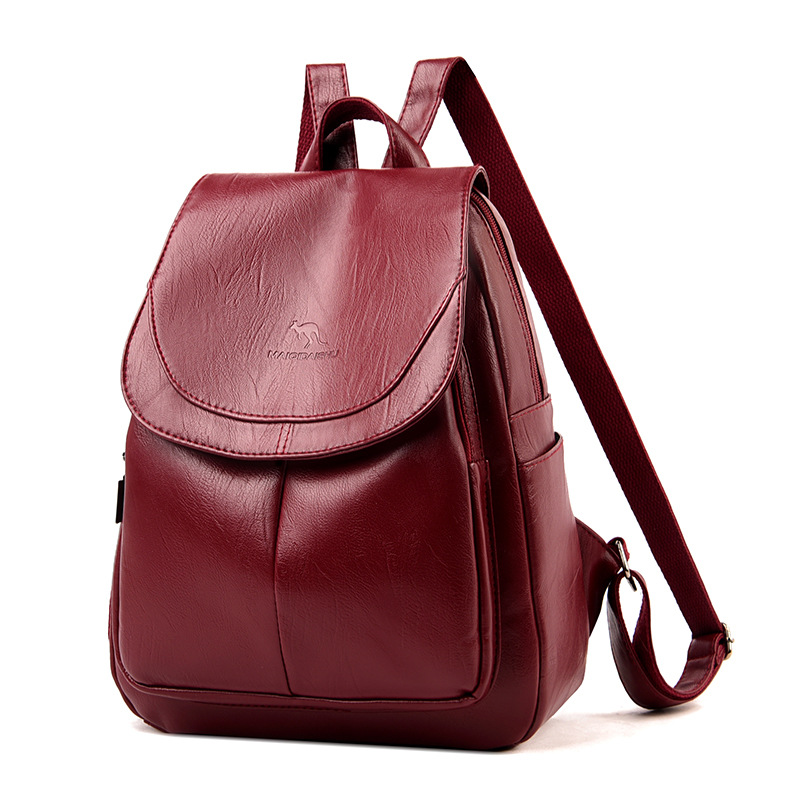 Transfronterizas mochila de cuero suave de damas 2024 nueva mochila de moda simple de color sólido de gran capacidad mochila de estudiantes al por mayor