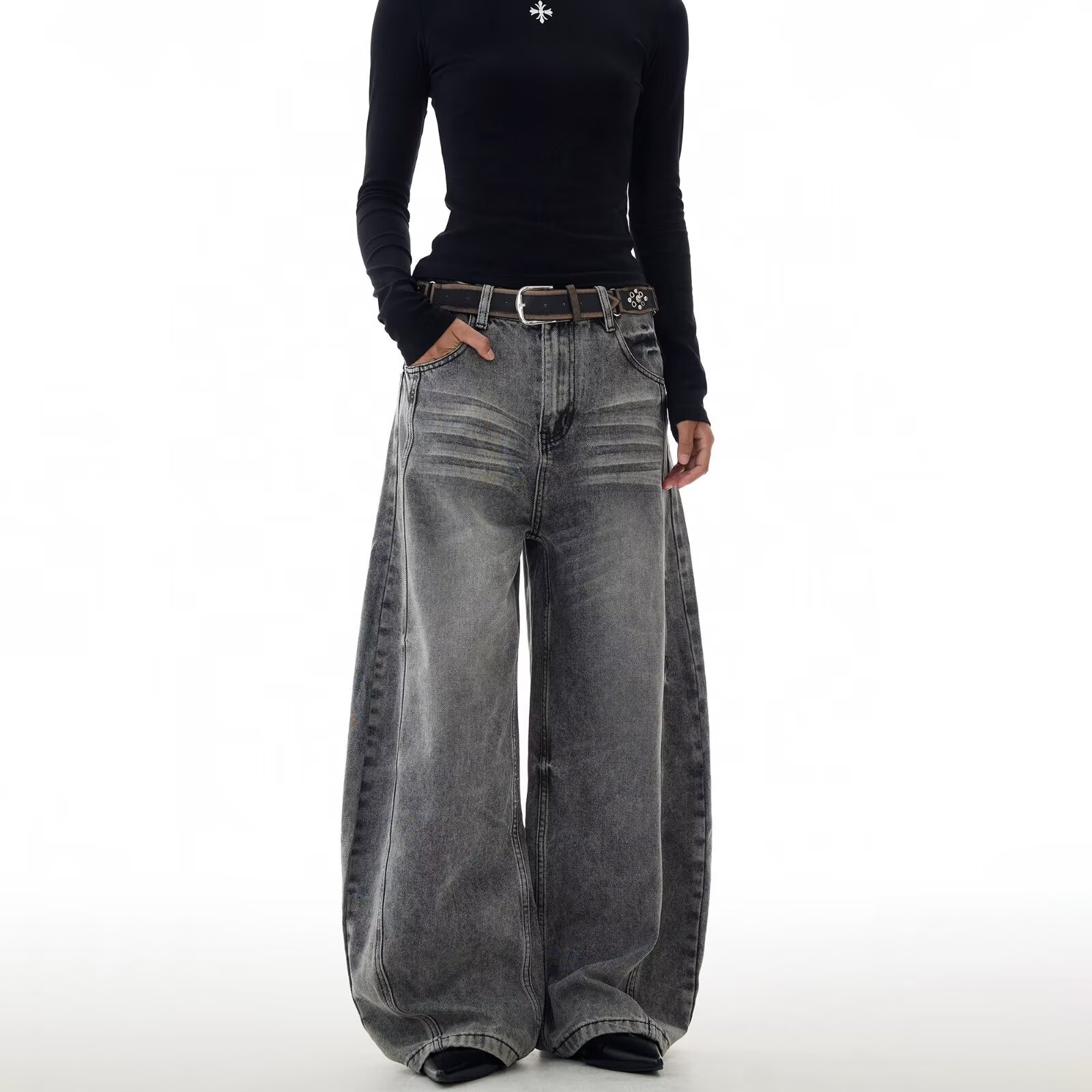 美式复古水洗牛仔裤男小众设计感炸街情侣宽松百搭直筒休闲阔腿裤