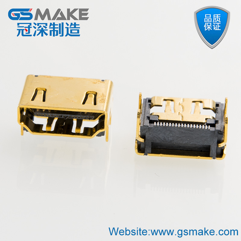 厂家HDMI公头AM座19P双面脚夹板叉脚视频高清接口镀金1080P耐温